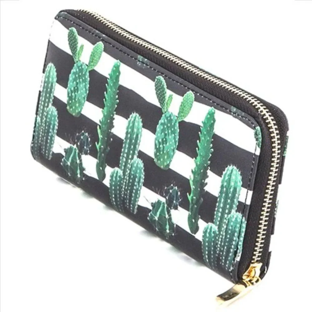 Cactus World Zip Around Wallet - Puffy Style - Stripes/Cacti - NWT - Picture 2 of 5